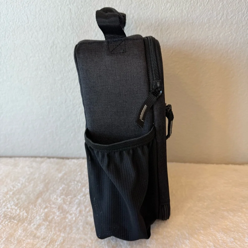 Fulton Bag Co Upright Black/Gray Lunch Bag w/Hard Interior | Water Bottle Holder